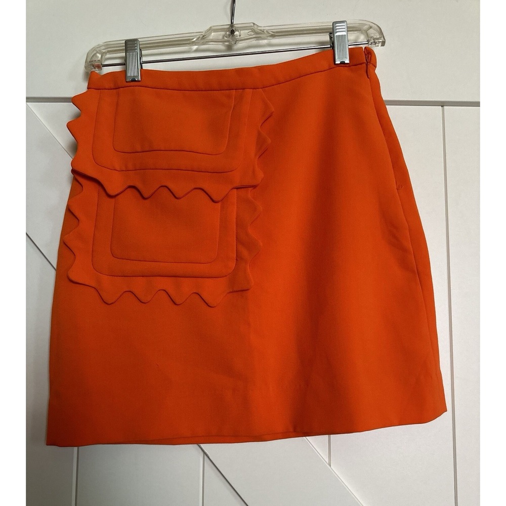 Victoria Beckham Target Orange Retro Mod Twill Mini Skirt Scalloped Size‎ XS